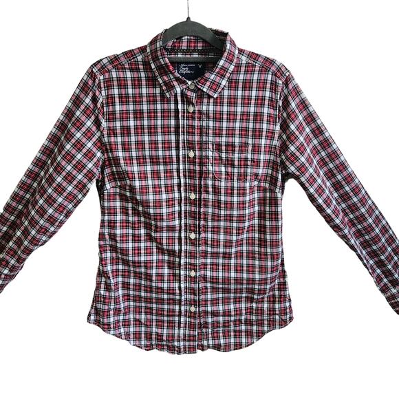American Eagle Outfitters Women's 10 Classic Plaid Button Down Red Cotton Fall - Picture 2 of 6